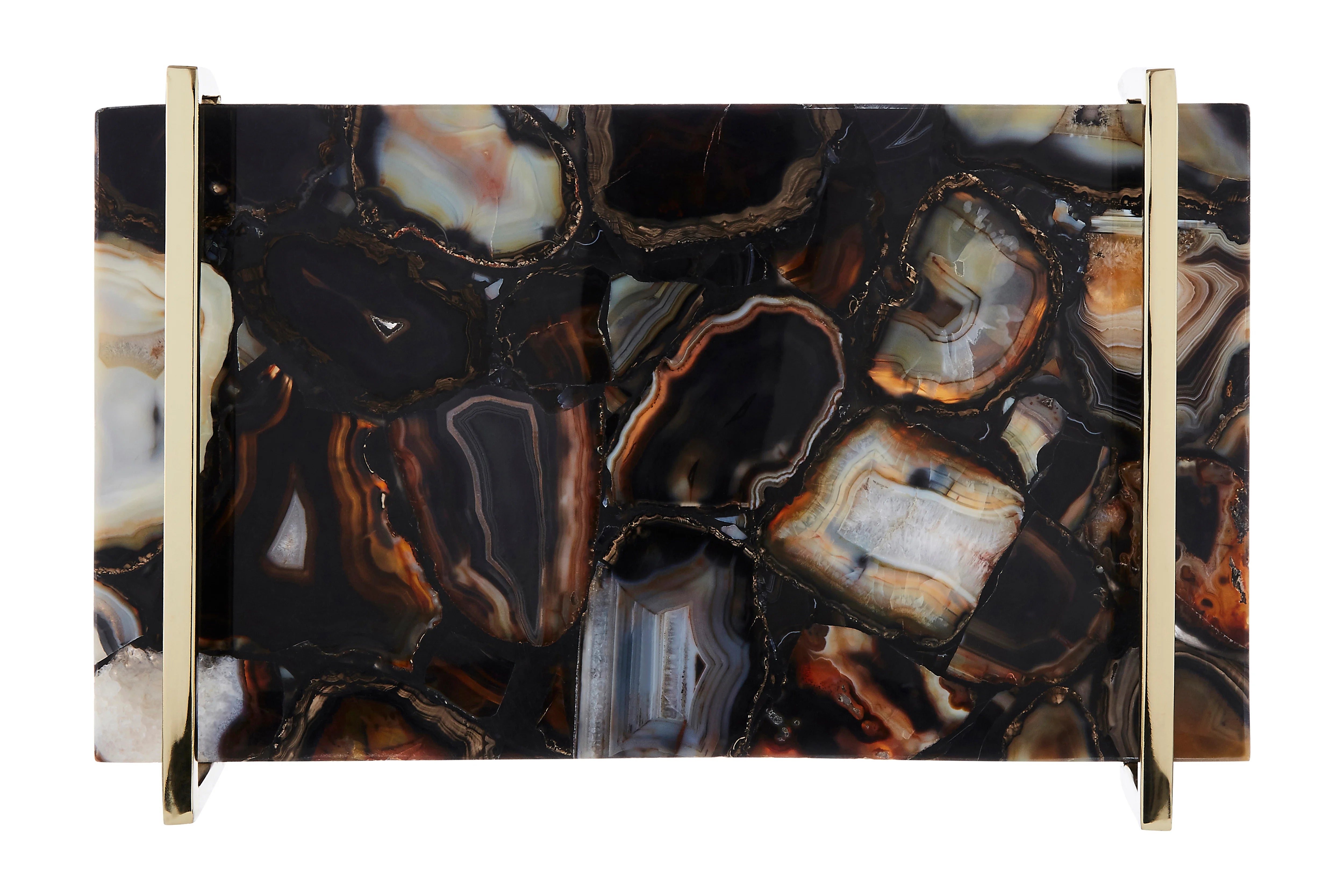 Monzoro Black Agate Stone & Gold Tray | Small